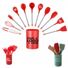 Beech Handle Silicone Kitchenware Set Cooking Shovel Spoon 12-Piece Set